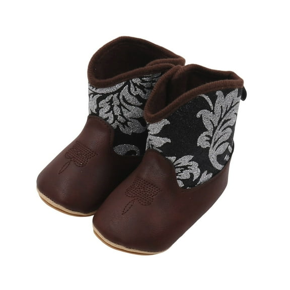 WZEIIOT Toddler Girls Boots Winter Leather Western Boot Cowboy Bootie Baby Girls Boys Soft Sole Nonslip Crib Shoes Snow Boots
