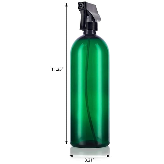 Green Plastic Slim Cosmo Trigger Spray Bottle with Black Sprayer - 32 oz / 950 ml