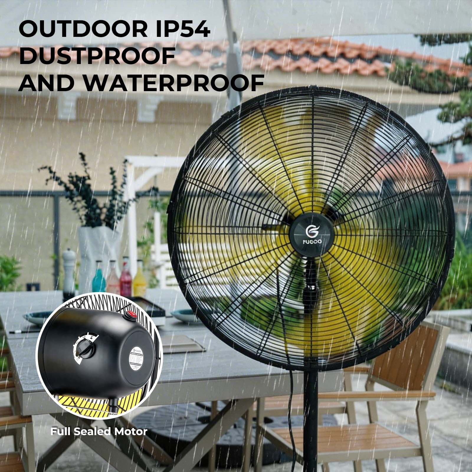 Fugoo 20" Waterproof Pedestal Fan, All Sealed BLDC Motor, 4-Speed, 1200-4000 CFM