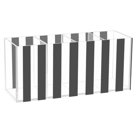 Pen Holder 4 Compartments Acrylic Pencil Cup Desktop Makeup Organizer Office Supplies Black and White Striped