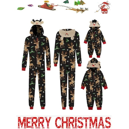 

Licupiee Matching Family Christmas Ppajamas Sets for Couple Kids Baby Cute Deer Printed One Piece Hooded Jumpsuit Sleepwear Loungewear