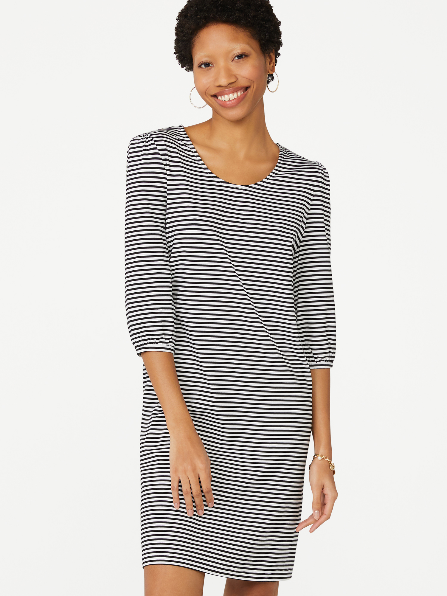 Striped pufffy sleeve t-shirt dress