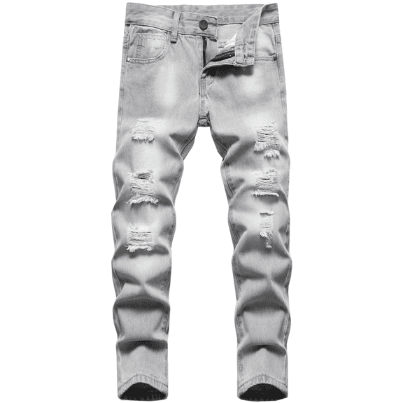 Boy's Skinny Fit Ripped Destroyed Distressed Fashion Denim Jeans Pants Grey 10