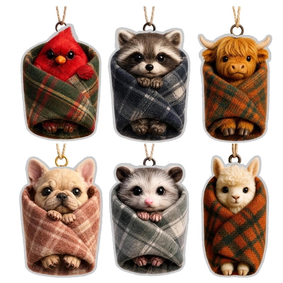6‑Pack 2D Flat Christmas Ornaments, Hanging Acrylic Decorative Pendants for Christmas Tree Home Holiday Decoration