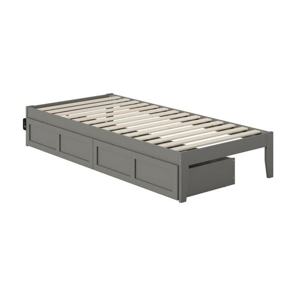 Twin XL Bed with USB Charger & Drawers - Grey Storage Bed Frame - Sleek Design