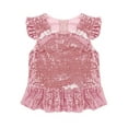 thumbnail image 2 of Sxiwei Kids Girls Sequins Ruffles Sleeves Tee Shirt Peplum Crop Tops Dancewear Mermaid Birthday Dress Pink 8, 2 of 5