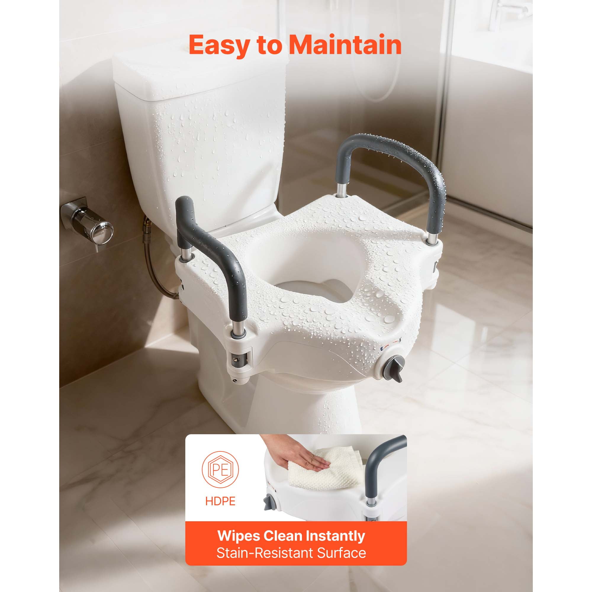 KFFKFF Raised Toilet Seat with Arms, 300 lbs Weight Support, 5-Inch Height Increase, Wide Elevated Commode Seat with Cushioned Handles for Seniors, Adults, and Individuals with Disabilities