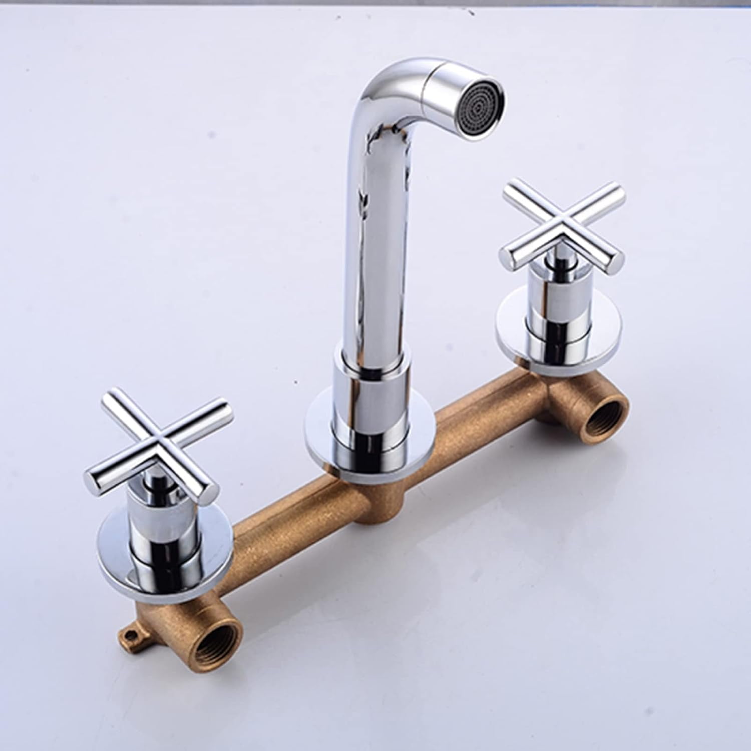 Wall Mounted Bathroom Faucet, Solid Brass Bathroom Faucets, 360 Swivel Spout Sink Faucet, Cross Handles, Wall-Mounted Bathroom Sink Faucet, Gold