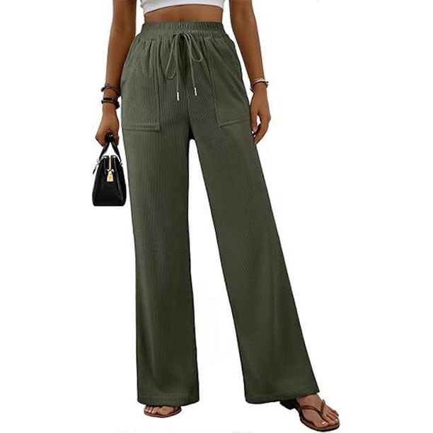 Women's corduroy wide-leg pants High-waist straight-leg loose trousers Khaki XXL