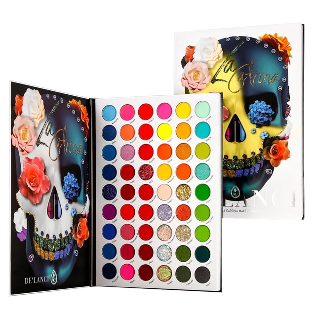 Paleta de maquillaje Aflano La Catrina, paleta de sombras de ojos colorida, 54 colores, sombra de ojos grande de arcoíris, altamente pigmentada, brillante, neón, aurora, color brillante para mujeres,