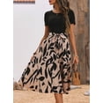 thumbnail image 6 of Women's Printed Round Neck Short Sleeve Midi Dress with Belted Waist 100% Polyester Easy Care Lightweight Silhouette, 6 of 7