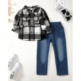 thumbnail image 2 of 5T Baby Boys Clothes 6Y Boys Fall Winter Denim Pant Set Little Boys Long Sleeve Plaid Top Jeans Pants 2PCS Set Black, 2 of 7