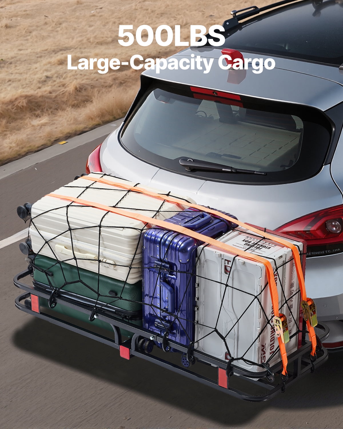 VEVOR 53" x 19" x 5", Hitch Cargo Carrier, 500 lbs Capacity Hitch Cargo Carrier with Hitch Stabilizer & Ratchet Straps
