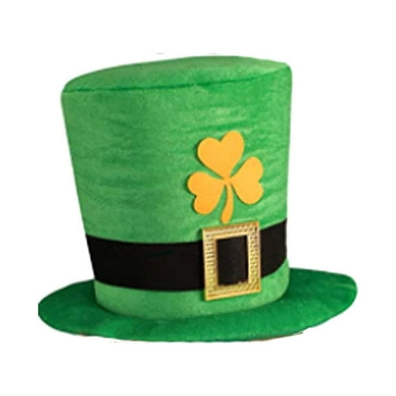 EGNMCR St. Patricks Day Top Hat Irish Shamrockes Green Velvet Hat, Leprechaun Costume Green Top Hat Leprechaun Hat for Men Women Adult Kids St. Patricks Day Party Costume