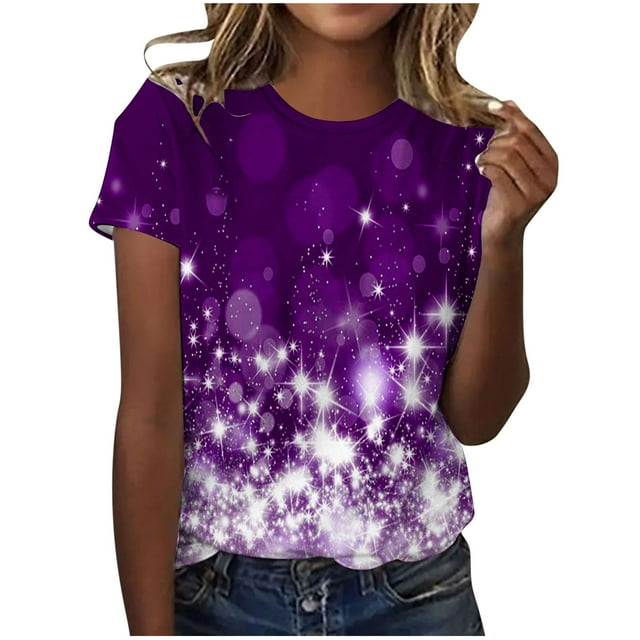 Dealovy T-Shirts pour Femmes Manches Courtes Décontractées Tuniques Imprimées Hauts Col Rond Été Amples Confortables Blouses