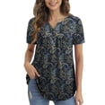 thumbnail image 3 of FOLUNSI Womens Plus Size Tunic Tops Short Sleeve Casual Floral Henley Shirts M-4XL, 3 of 5