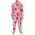 thumbnail image 3 of Yiaed Strawberry and Ladybugs Print Men’s Pajamas Set - Long Sleeve Button Down Sleep Shirt and Pajama Bottoms Sleepwear Set Mens Pjs Sets Men's Pajama Bottoms-Large, 3 of 7
