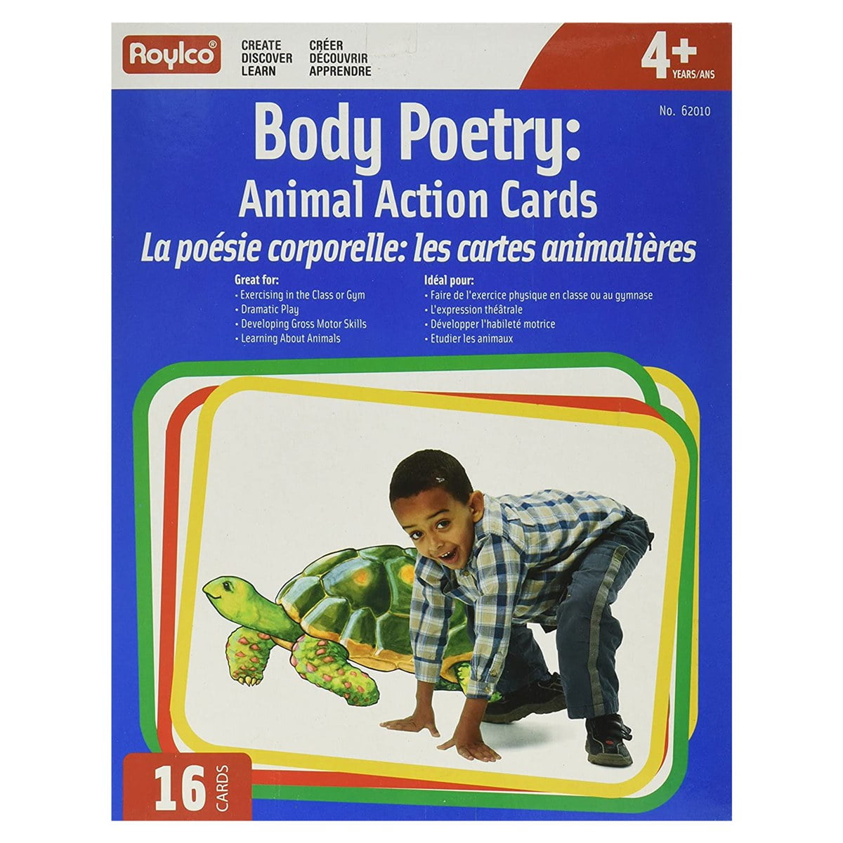 Roylco Body Poetry Animal Action Cards - Educational Exercise Movement Cards, 3 Difficulty Levels, Active Learning for Kids Ages 4+, Set of 16, 8.5x11"