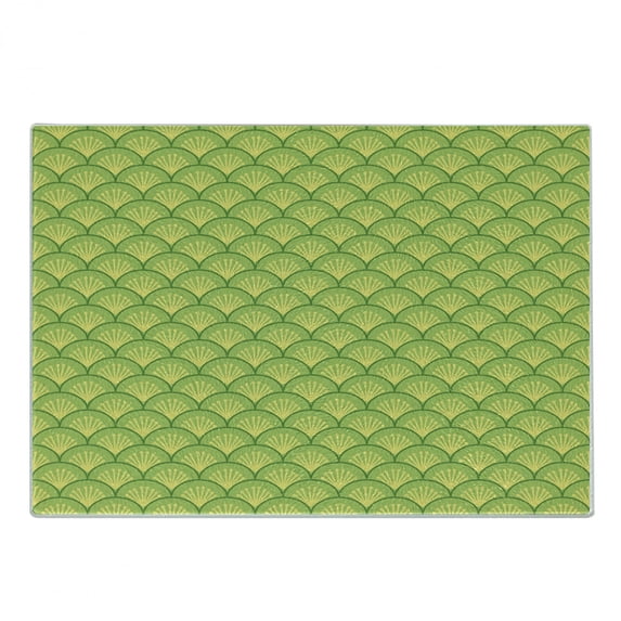 Green Cutting Board, Traditional Japanese Floral Wave Pattern Far Eastern Ornament, Decorative Tempered Glass Cutting and Serving Board, Small Size, Yellow Green Apple Green, by Ambesonne