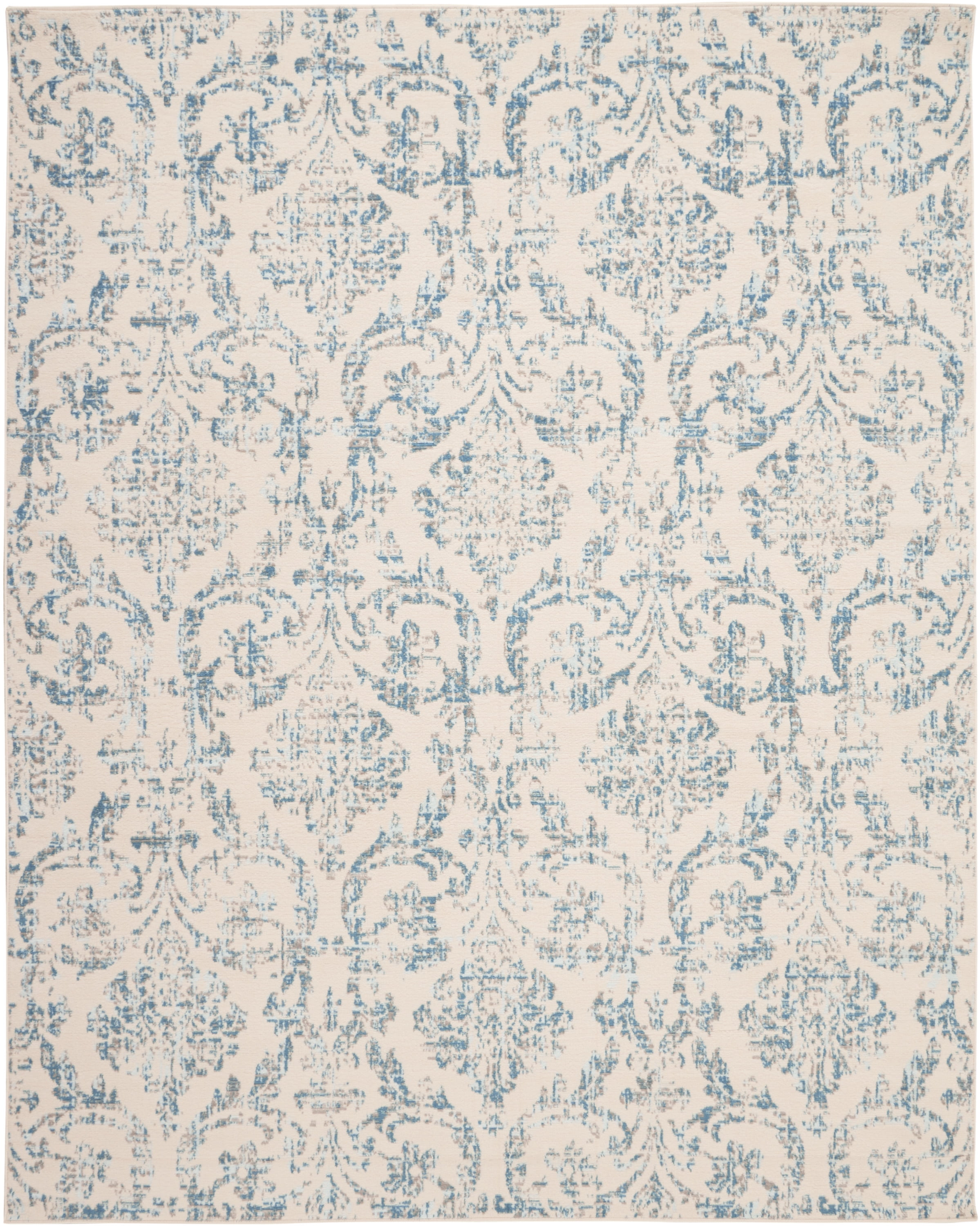 Farmhouse Damask Ivory/Blue Area Rug by Pinewood Grove