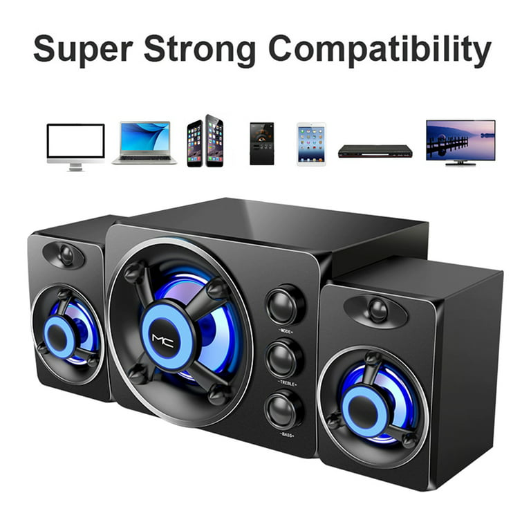 SADA D-208 in 1 Home Speaker Set Super Bass Subwoofer with Colorful LED Light 3.5mm Wired Speakers USB Powered - Walmart.com