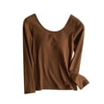 thumbnail image 1 of Blouses Tricotées Automne Femmes Manches Longues Hauts d'Automne avec Coussinet de Poitrine Hauts Décontractés Unis Col Rond Chandail Ample Tendance Confortable Doux sous-Vêtement S-123 Brun TTG, 1 of 6