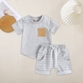 thumbnail image 2 of Toddler Boys Summer Outfits Set Short Sleeve Cotton Pocket Tops and Solid Color Drawstring Shorts Set 2 Piece, 2 of 6