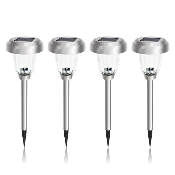 Luces de ruta IP44 impermeable con energía solar de acero inoxidable de acero inoxidable Lámparas para césped jardín hierba patio Paquete de luz blanca de 4 tholdsy HA011813-01B
