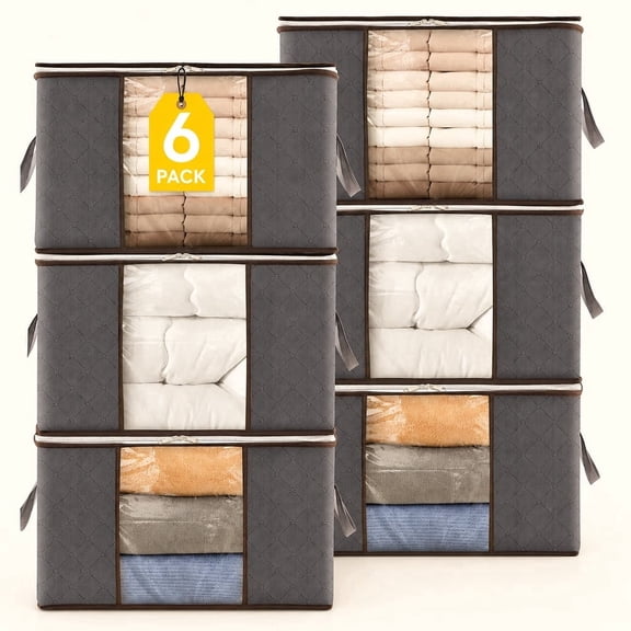 Norcho 6 Packs Clothes Storage Bins with Lids, Foldable, Clear Window, Reinforced Handles