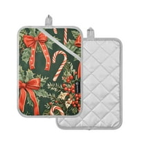 Yayeee Pot Holders Kitchen Heat Resistant with Pocket 7"x9.8" Cotton Oven Cooking Hot Pads, Christmas Holly Bows