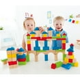 thumbnail image 6 of Hape: Build Up & Away Blocks - 100 pcs - Assorted Wooden Set, 4 Different Colors In Various Shapes, Classic Building Pieces, Toddler & Kids Ages 1+, 6 of 9