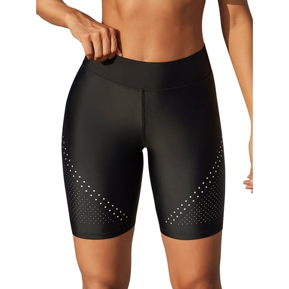 Charmo Womens Tummy Control Swim Bottoms Dot High Waisted Board Shorts Built-in Liner