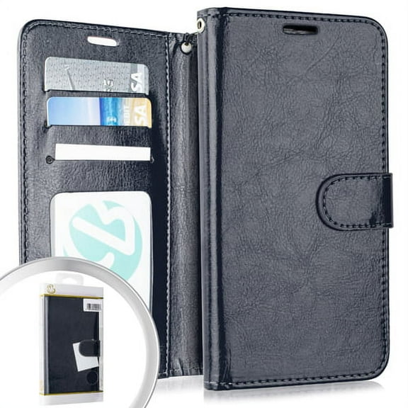 GSA Leather Flip Wallet Case for Samsung Galaxy A20/A50 - Navy Blue