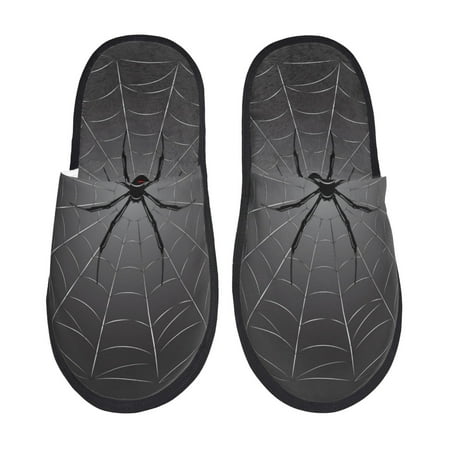 Balery Black Spider On Web Slient Indoor Furry Fleece Comfort House Shoes Soft Non-Slip Home Shoes Cotton slippers House Slippers-- Large