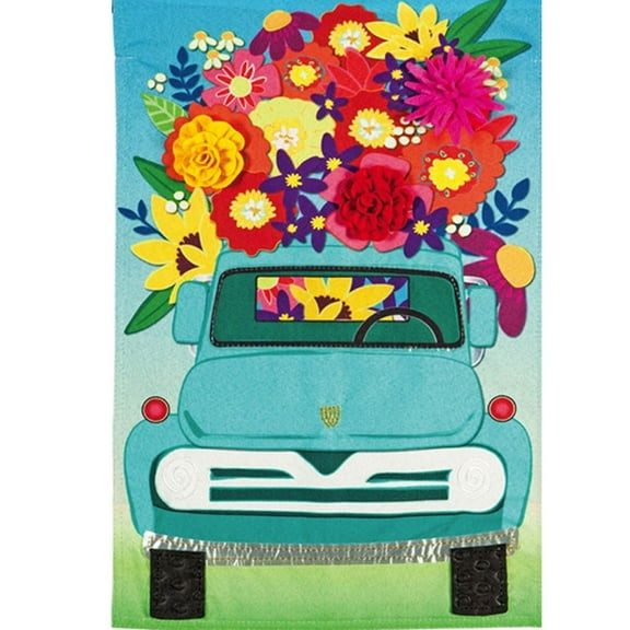 Evergreen Linen Garden Flag - Mint Flower Truck