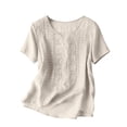 thumbnail image 5 of Embroidered Linen Tops for Women Linen Shirts Gauze Tops Boho Embroidered Tops Cotton Blouses Cotton Boho Tops Linen Tunic Tops Linen Tops for Women Embroidered Blouses Linen Boho Tops Beige L, 5 of 7