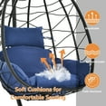 thumbnail image 6 of Swing Egg Chair, Wicker Hanging Chair with Stand and Cushion, Heavy Duty Frame, for Indoor/Outdoor, Patio, Poolside, Balcony, Bedroom, 300 lbs Capacity, Navy, D6525, 6 of 9