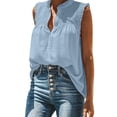 thumbnail image 1 of Luxtrada - Camiseta sin mangas para mujer, estilo informal, elegante, con fruncido, holgada, con botones, cuello alto, color liso, con volantes, talla grande, blusa de verano (azul, S), 1 of 6