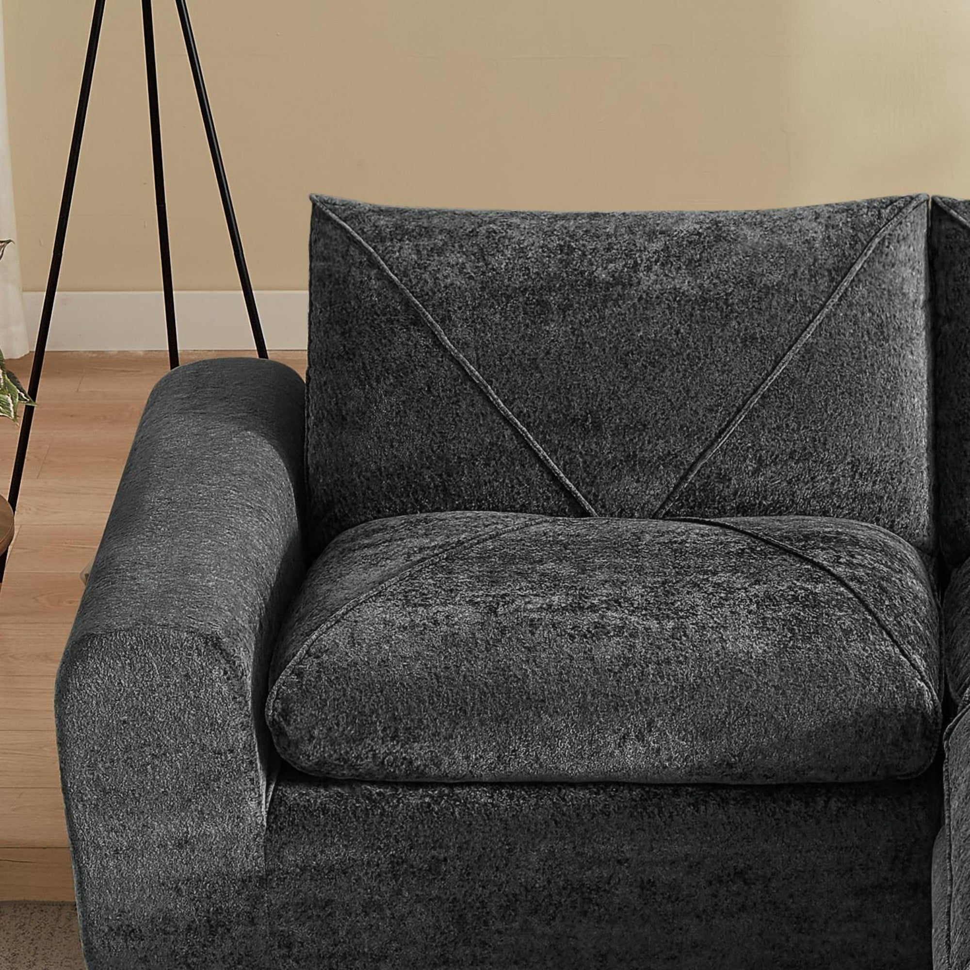 Sailvan Modern Chenille Sectional Sofa with Ottoman Modular Living Room Furniture Comfortable Deep Seat Couch for Families and Apartments Dark Gray