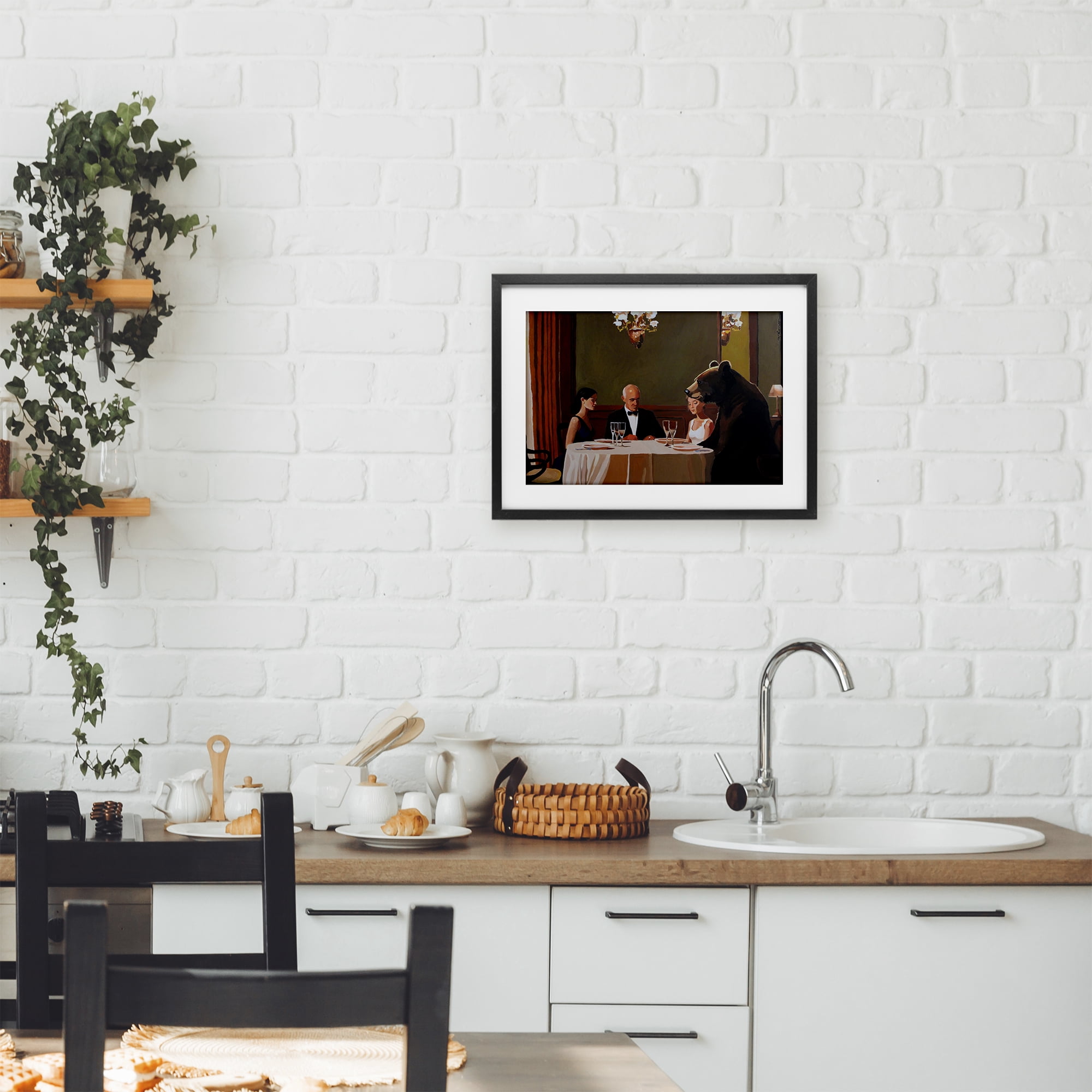 Dinner Guests & Steve Black Framed Print Under Glass, design by Keith Thomson