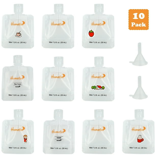 HOMEFOX 10 Pack Empty Travel Toiletries Container Plastic Squeeze Bottle Refillable 1 oz TSA
