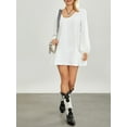thumbnail image 3 of KelaJuan Women's Summer Casual Dress Solid Color V Neck Lantern Long Sleeve Mini Dress with Pockets, 3 of 6