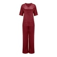 thumbnail image 4 of BLOCLOALO 2 Piece Lounge Set 3/4 Sleeve Tops Outfits Short Sleeve V Neck Tops and Wide Leg Pants Sets Loungewear Casual Summers V Neck Blouses Oversized Lounge Sets Soft Lounge Sets for Women Wine L, 4 of 5