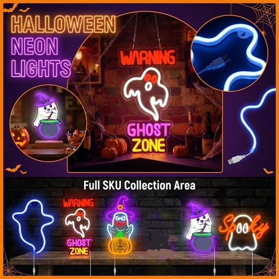 Halloween Ghost Zone Neon Sign, Spooky Haunted Mansion Decor LED Neon Signs, Ghost Neon Light Up Sign for Haunted House Man Cave Bar Party Christmas Decor