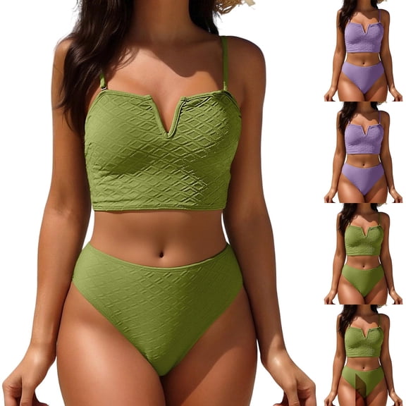 Babcutegg Women's Solid Color Backless Bikini 2 Piece Swimsuit Bandage Bathing Suit Beachwear Set Purple Size L