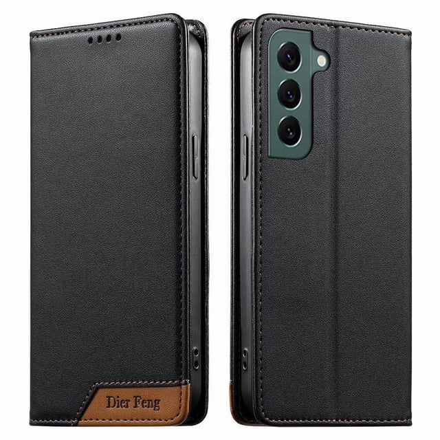 Funda Tipo Cartera de Cuero Sintético para Samsung Galaxy S22 Plus Bloqueo RFID, con Ranuras para Tarjetas y Bolsillo para Efectivo, Cierre Magnético Fuerte Negro