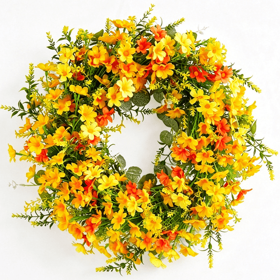 20Inch Spring Summer Wreath Artificial Yellow Daisy Door Wreaths Hanging Decorations for Front Door Indoor Outdoor Farmhouse
