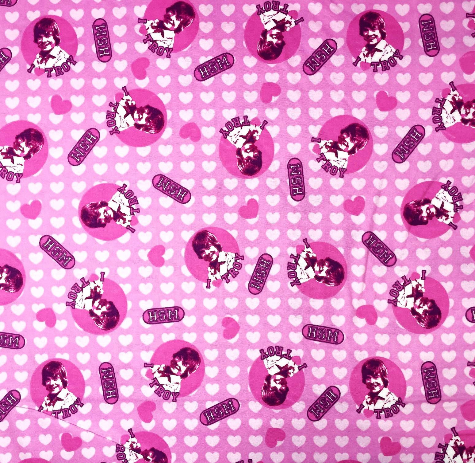 1 Yard - Disney High School Musical I Heart Troy on Pink Flannel Fabric (Great for Quilting, Sewing, Craft Projects, Throw Pillows & More) 1 Yard X 44" Wide