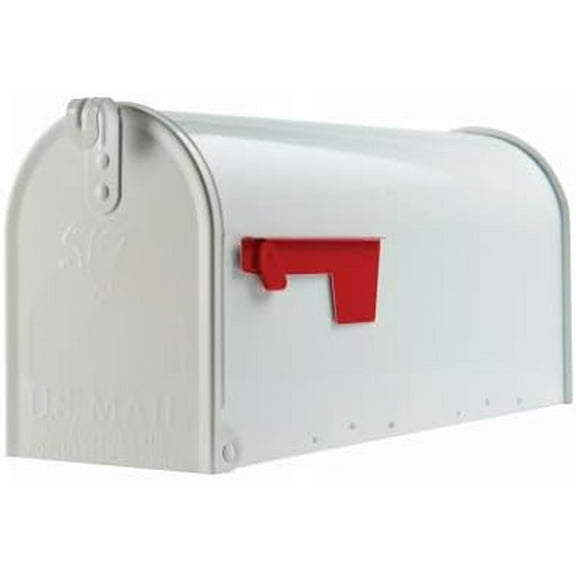 HFJMHG E1100W00 Medium Capacity Galvanized Steel Mailbox - White Post-Mount with Secure Hopper & Baffle System, All-Weather USPS-Approved Design(White)