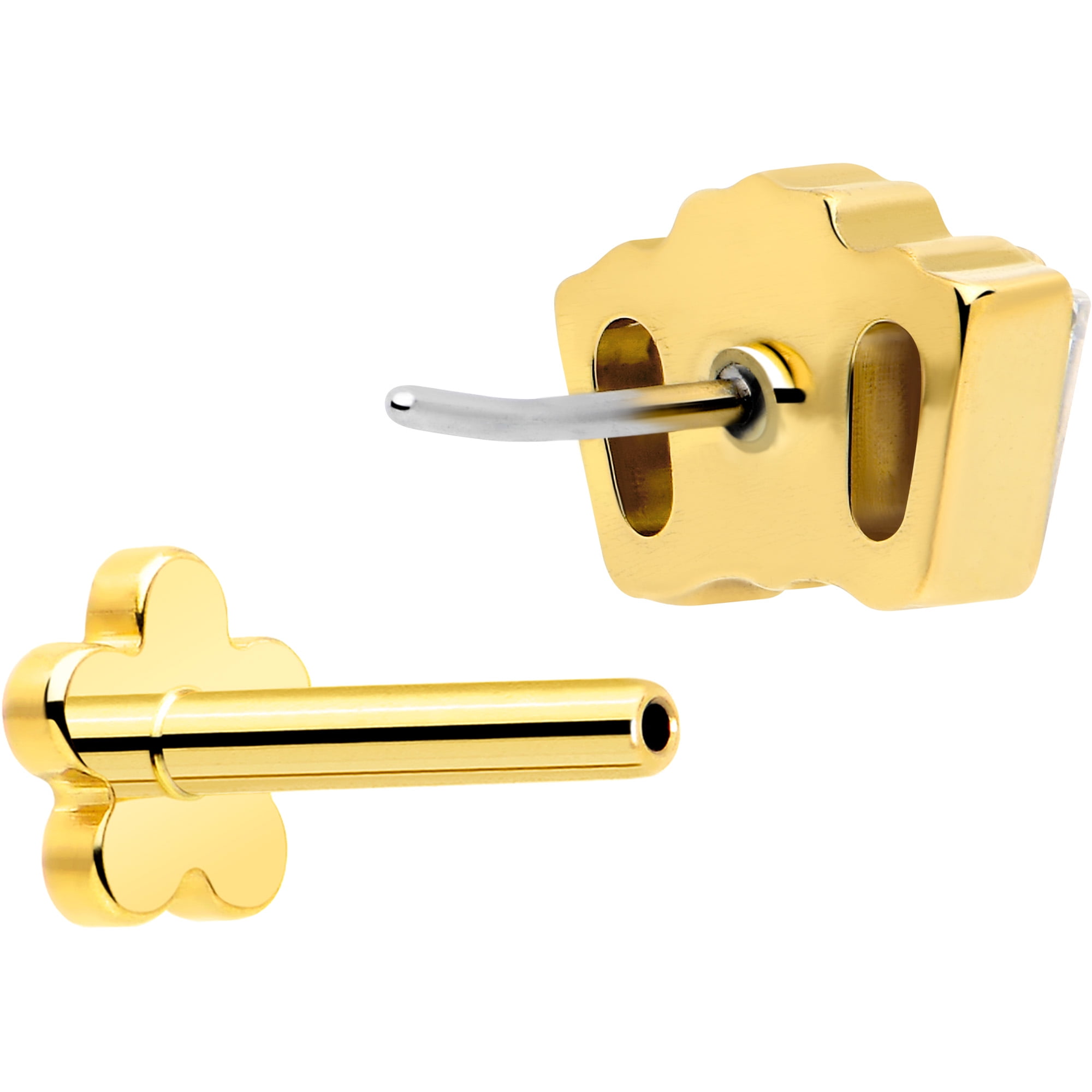 Body Candy Flat Back Cartilage Earring - 18 Gauge 1/4 Gold Plated ASTM Implant Titanium Heart Threadless Reversible Stud Earring for Cartilage, Conch, Helix, Labret, Tragus, Monroe